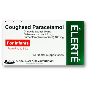 COUGHSED PARACETAMOL INFANTS ( GELSEMIUM EXTRACT 5MG + GRINDELIA EXTRACT 10MG + NIAOULI ESSENCE 10MG + PARACETAMOL 100MG ) 12 SUPPOSITORIES